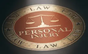 A close up of the personal injury law logo on a book. 