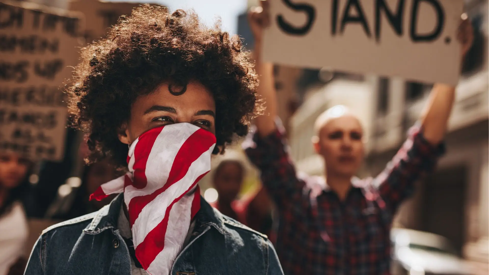 A close up of a group of protestors. 